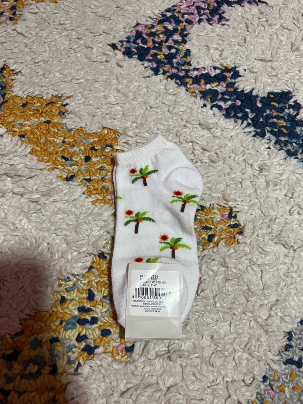 Bass White Ankle Socks with Palm Tree Motif